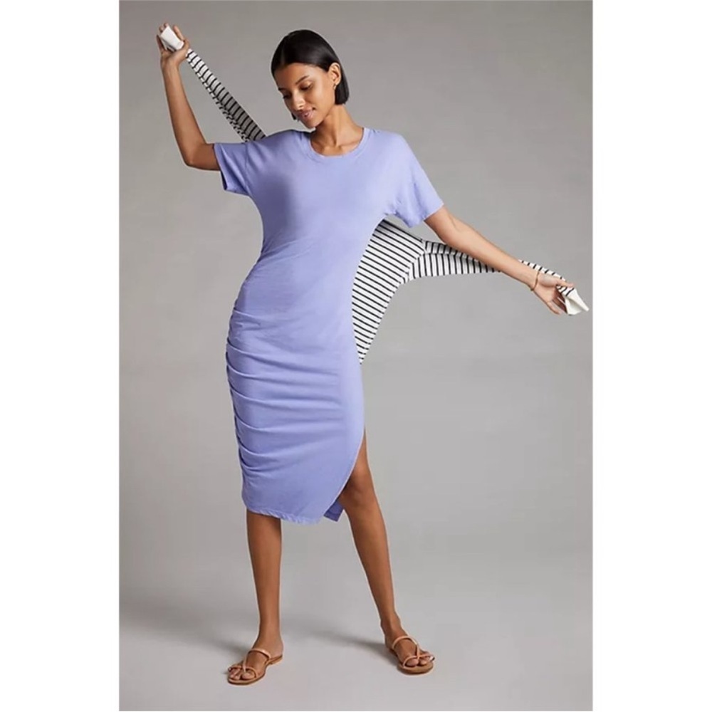 Sundry x Anthropologie Ruched Side-Shirred Midi Dress Purple Iris size 0 XS